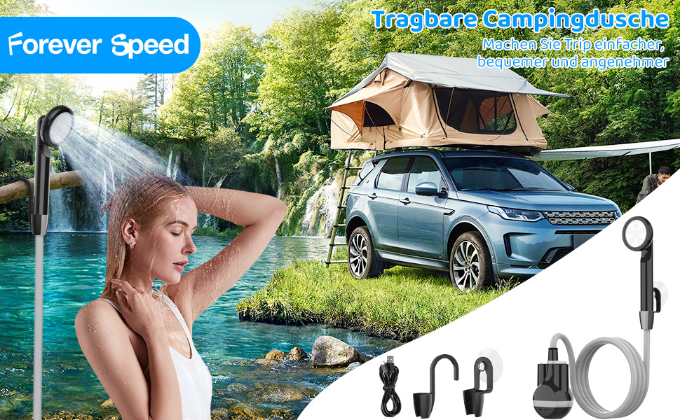 Портативна кемпінгова душ Forever Speed з акумулятором, 2м шланг для кемпінгу, саду, автомийки, пляжу, подорожей