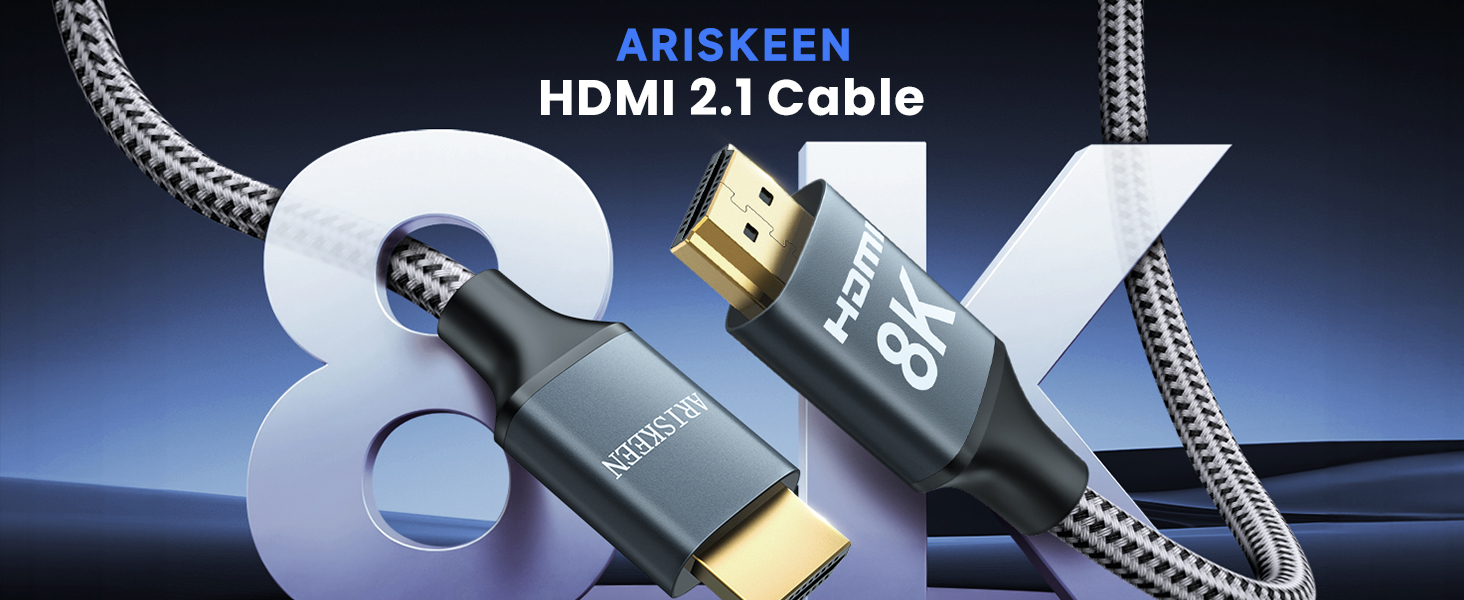 ARISKEEN HDMI 2.1 Кабель 8K, 7.5м, 48Gbps, Nylon, Підтримка 8K@60Hz, 4K@120Hz, сумісний з PS5/4, TV, монітором, Blu-ray, Soundbar, DVD, ноутбуком