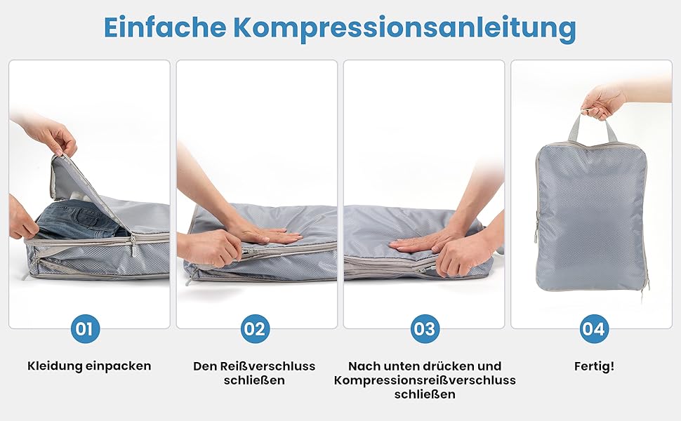 Набір кубиків-органайзерів для подорожей MEUVO - 7 шт. (сірий), компресійні, водонепроникні, для валізи/рюкзака