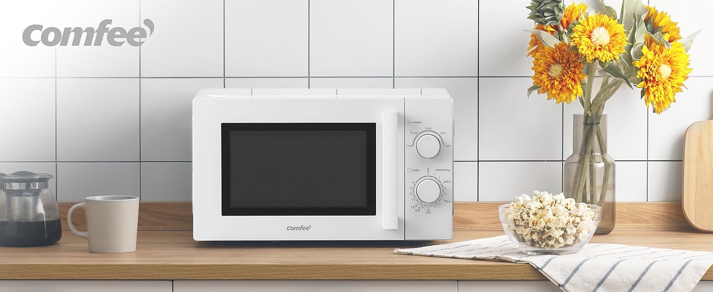 Мікрохвильова піч Comfee CMSN 20L біла, механічна, 700W, з дефростером та обертовим столом