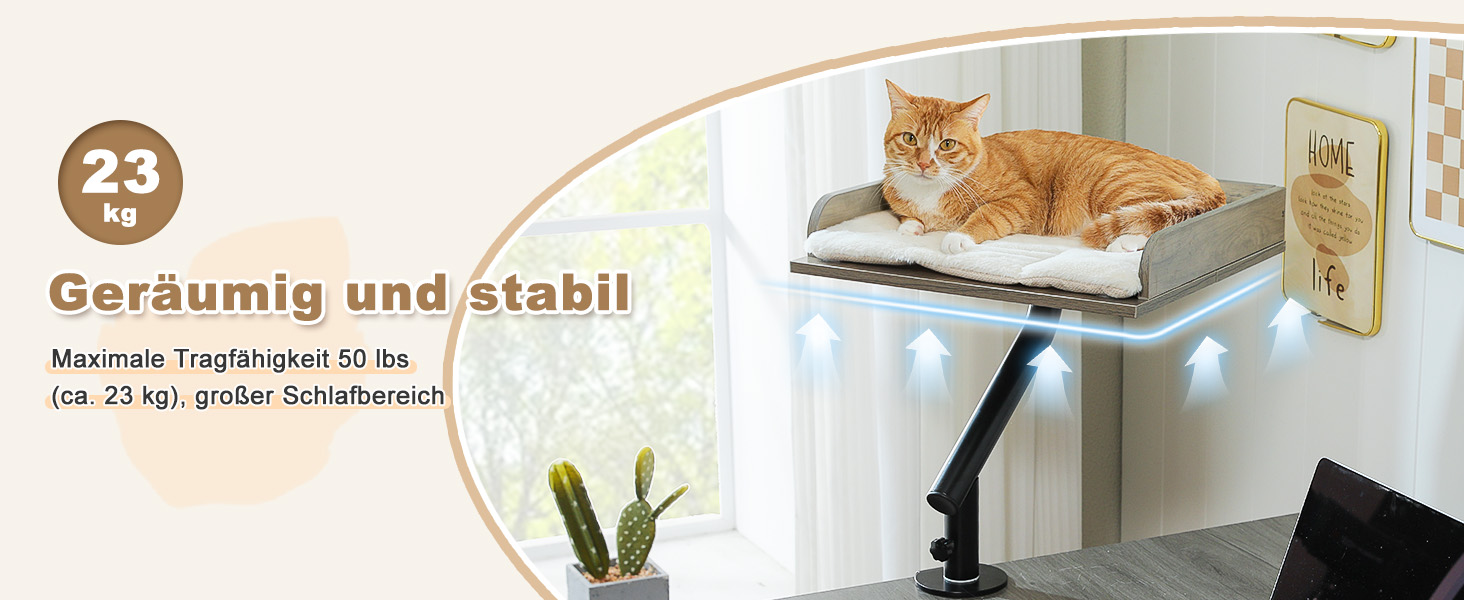 Кігтечка-ліжко для котів PAWZ Road з інтерактивним м'ячиком, крутиться на 360°, підходить для ваги до 22.5 кг (сірий, прямокутне дерев'яне ліжко)