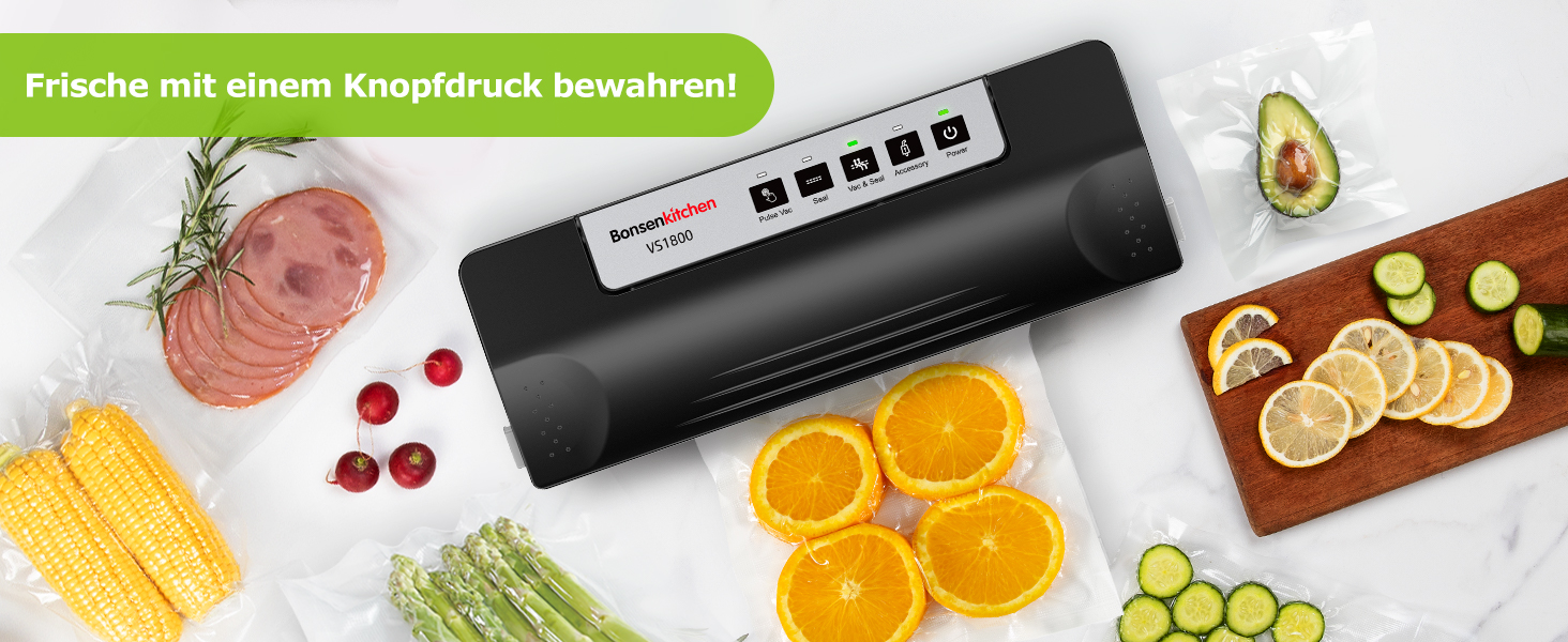 Вакуумний пакувальник Boschkenkitchen для продуктів харчування, швидкий, компактний, з аксесуаром для труб, 8 циклів