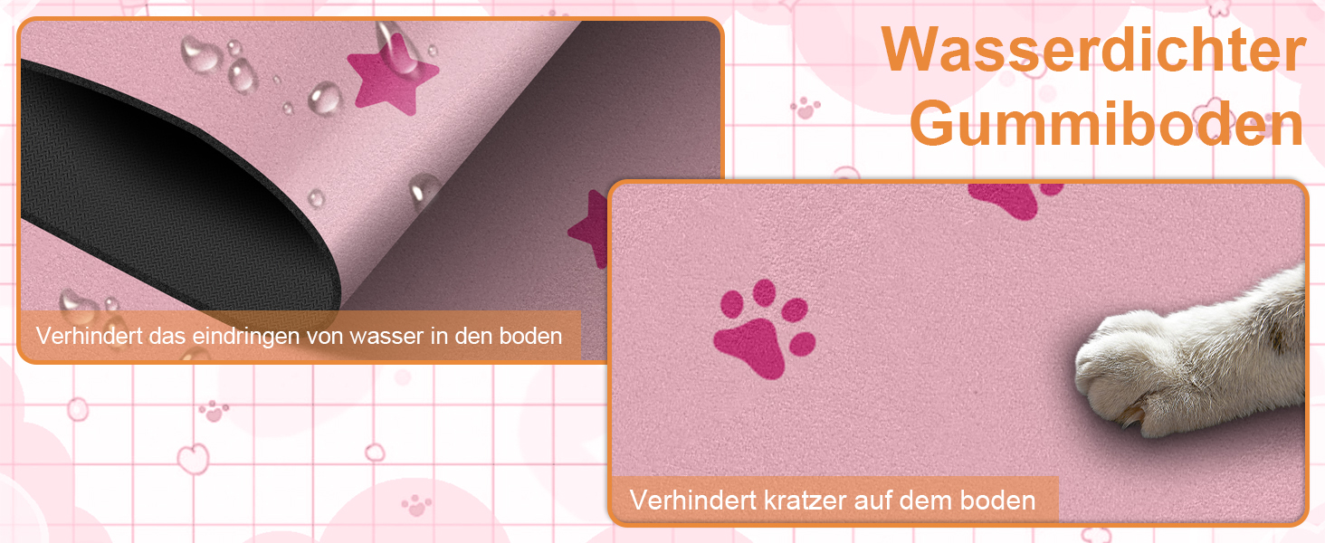 Килимок під миску для собак BLESWIN 30x50 см, вбираючий, нековзний, для цуценят, рожевий зі зірками