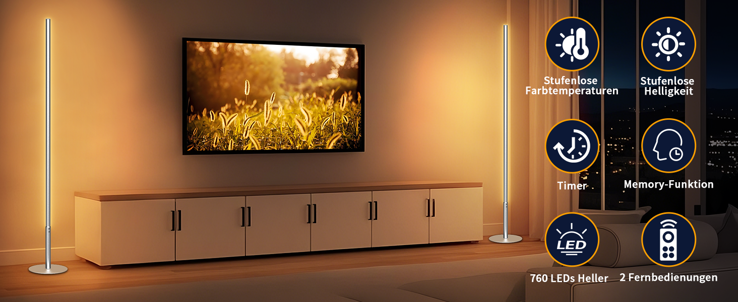 LED торшер Hzitcigm для вітальні та спальні, з пультом дистанційного керування, 147 см, 2 шт. (сріблястий)