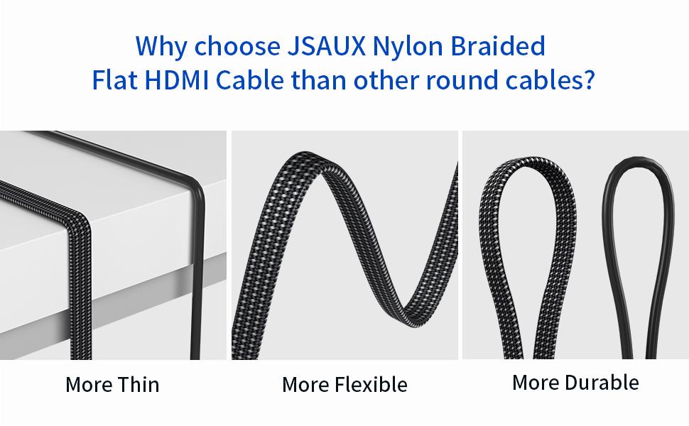 JSAUX HDMI Кабель 4K 5 метрів [4K@60Hz, HDMI 2.0, 18Gbps] - Плоский, Нейлонова обплітання, Підтримка 4K 3D HDR UHD 2160p 1080p Ethernet ARC, Сумісний з PS3/4 TV PC, Червоний, 5M, 1 шт.