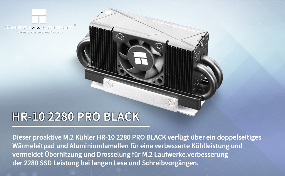 Охолоджувач SSD Thermalright HR10 2280 PRO BLACK: Радіатор з 2 тепловими трубами, для настільних ПК