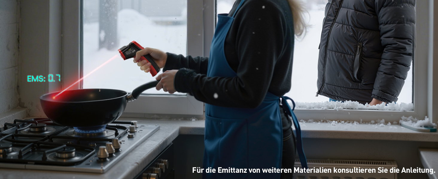 Інфрачервоний термометр Eventek -50°C до 600°C з лазером та LCD дисплеєм. Безконтактний вимірювач температури для піци, гриля, приготування їжі та промисловості. Регульований коефіцієнт випромінювання (Не для вимірювання температури тіла). Червоний колір.