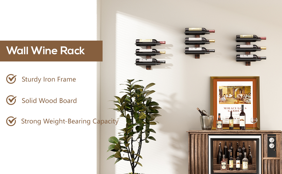 Настінна полиця для вина B4Life на 3 пляшки - чорний колір, 42.5 x 25.2 x 19.1 см