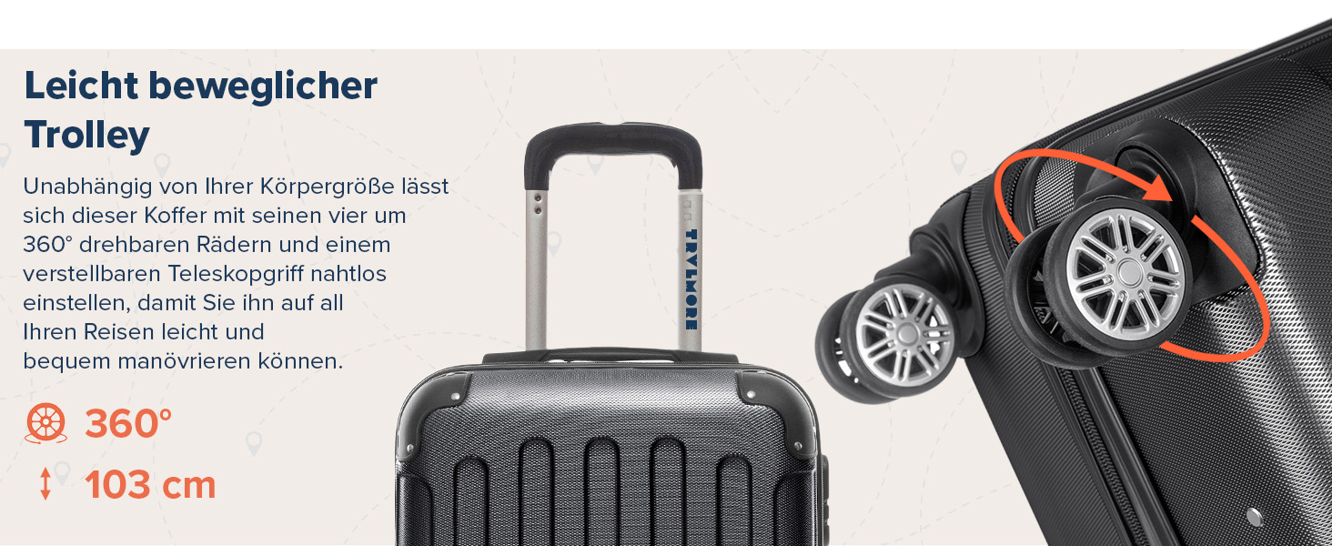 Чемодан ручної поклажі TRVLMORE 54x36x20 см - валіза на колесах, чорний