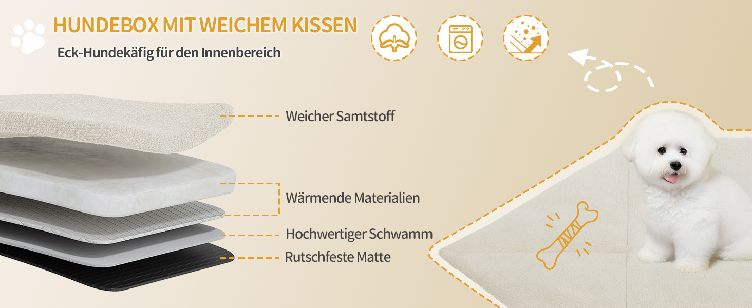 Клітка для собак Hzuaneri Eck-Hundekäfig: зручна собача будка з подушкою та розсувними дверима, 107 x 59,6 x 64 см, білий колір, DFC85903W