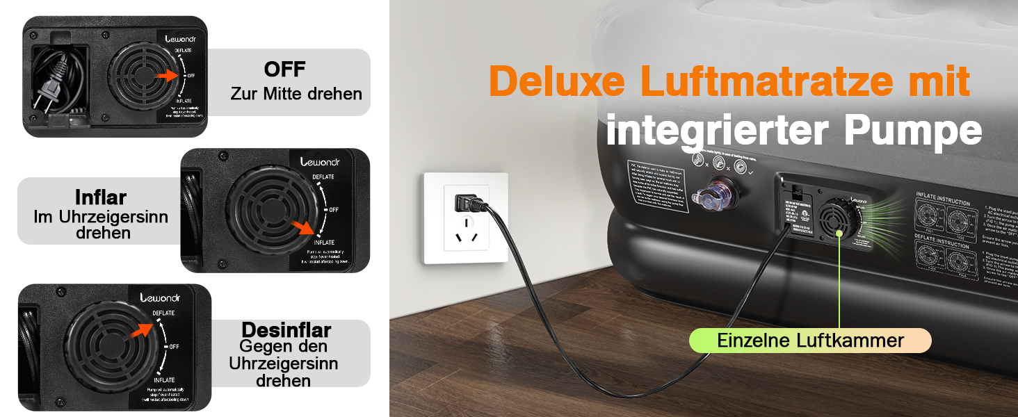 Надувне ліжко Lewondr для 2 осіб з вбудованим насосом, комфортна надувна матрац, самонадувна, для кемпінгу, дому, гостей, подорожей (300 кг MAX), (191x99x46 см, сірий)