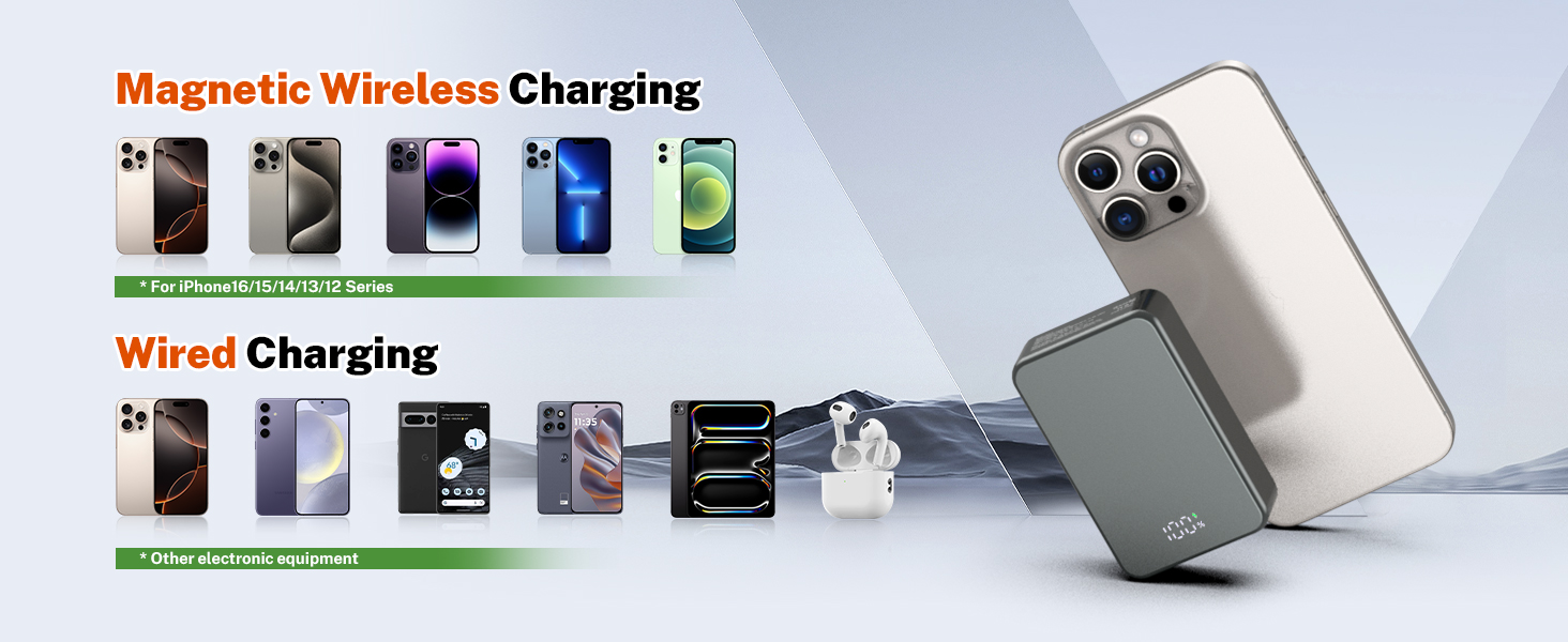 Магнітний портативний Power Bank 26800mAh з USB-C, для iPhone та Android (сірий метал)