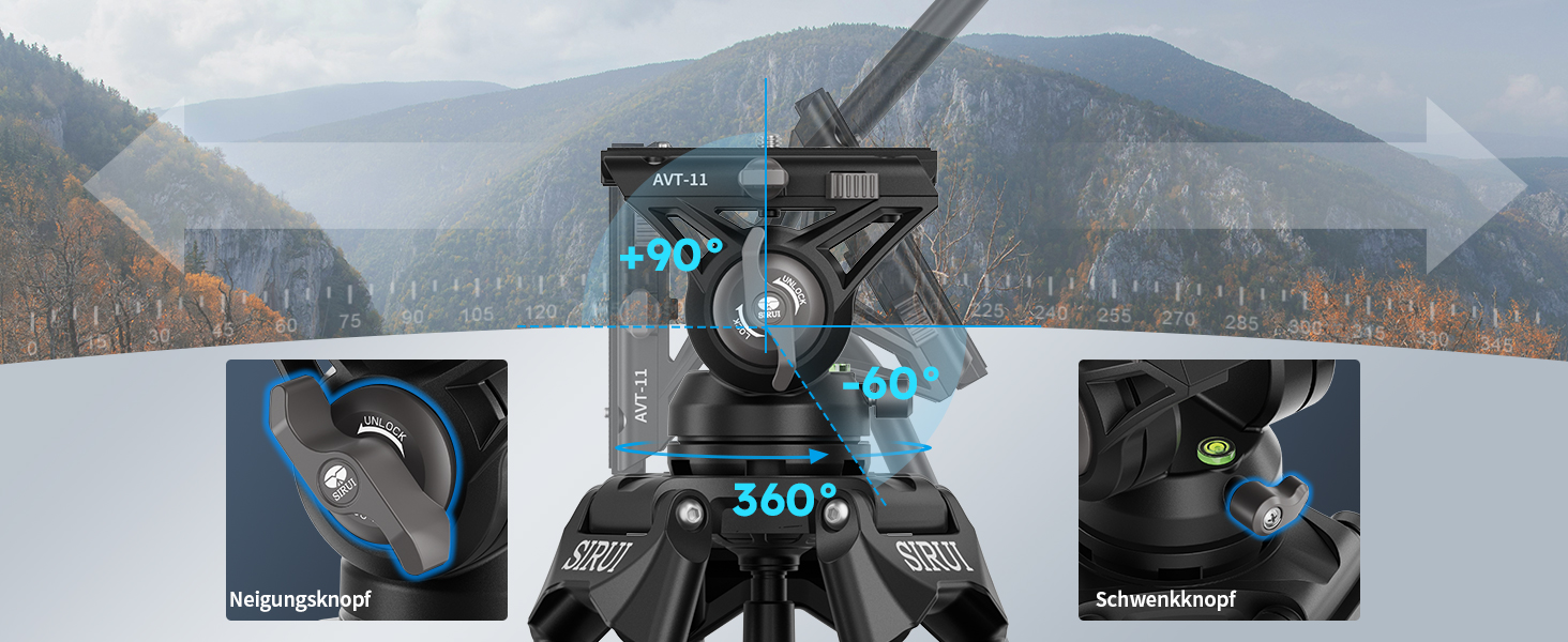 Штатив відео SIRUI AVT-11 з 360° Fluid-головкою, 180 см, для DSLR/Camcorder, алюміній, вантажопідйомність 10 кг
