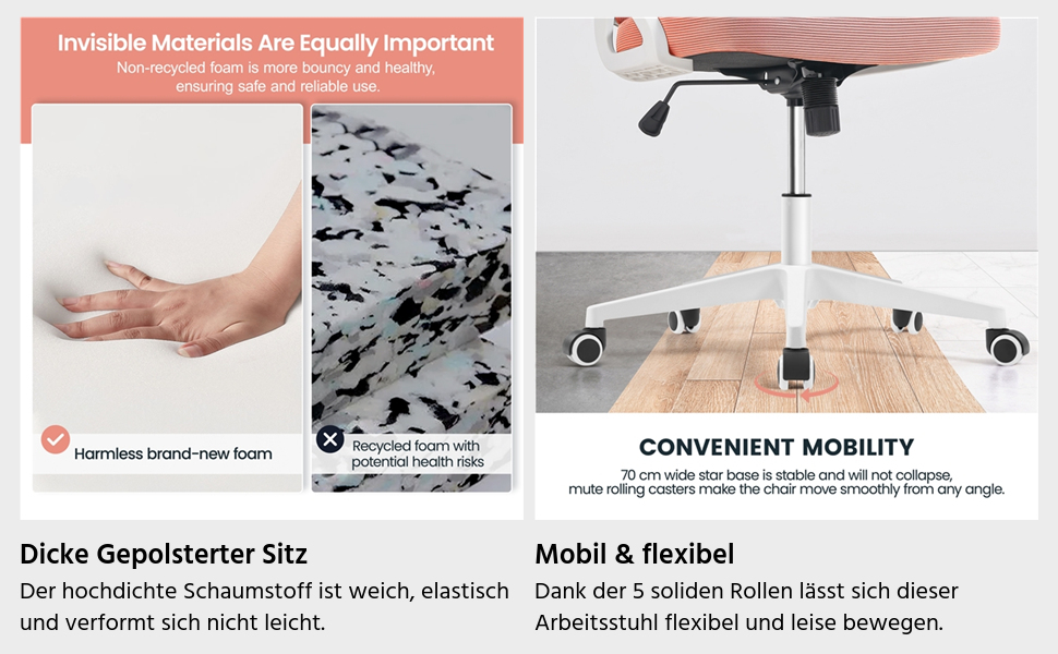 Крісло офісне Yaheetech ергономічне, з підйомними підлокітниками, регульованою підголівником, функцією гойдання, до 136 кг, білий/рожевий