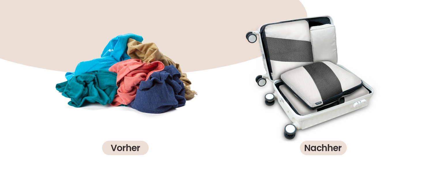 Набір органайзерів для валізи з компресією, 6 шт. - Кубики для пакування одягу, білий (Elfenbein) - Організація багажу в дорогу