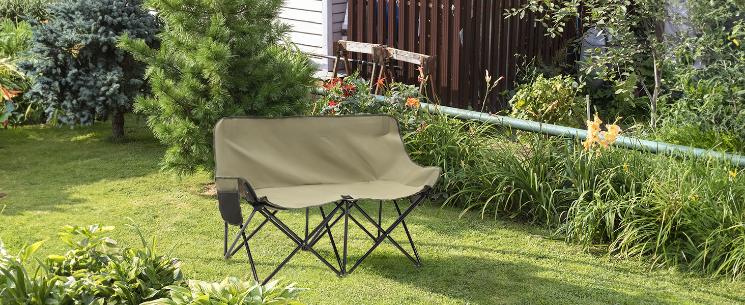 Складане крісло-диван для кемпінгу на 2 особи - переносна модель з підлокітниками та сумкою, блакитний, 110 см. Ідеально для пікніків, кемпінгу, саду, балкону, риболовлі та відпочинку на природі.