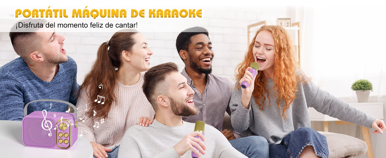 Караоке машина з 2 мікрофонами, портативна Bluetooth колонка для дітей та дорослих, 7 голосових ефектів, ідеальна для вечірок та днів народження (фіолетовий)