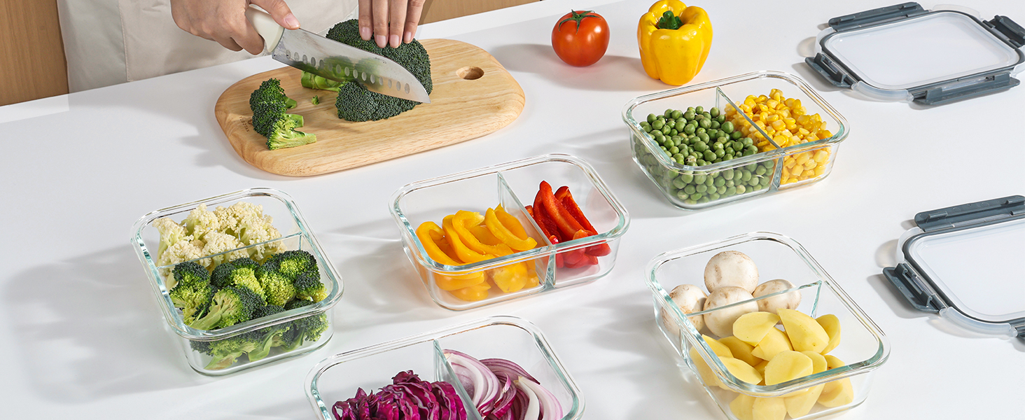Набір контейнерів для їжі Vtopmart 15 шт. зі скла з кришкою, для зберігання, мікрохвильовки, морозильника та посудомийної машини