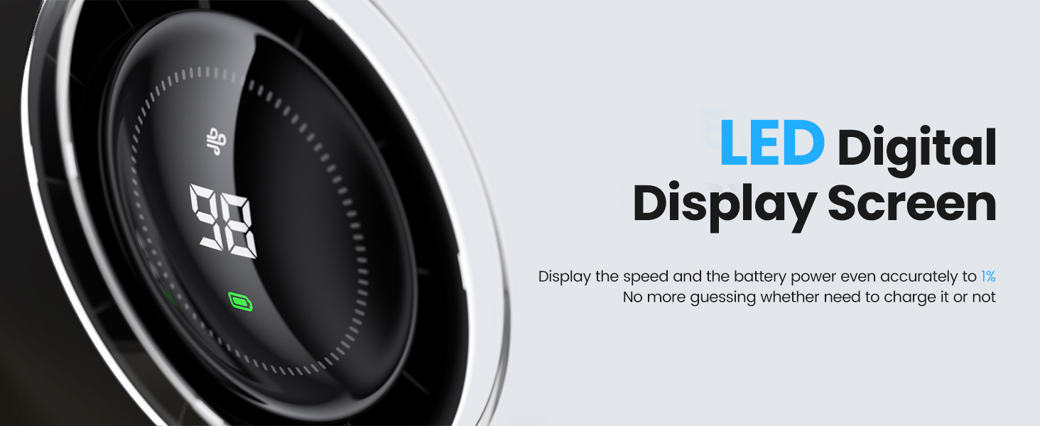 Вентилятор WSKEN з акумулятором - турбо режим, цифровий дисплей, 100 швидкостей, портативний настільний вентилятор, 115° обертання, потужний потік повітря, тиха робота, міні вентилятор для офісу, на вулицю, блакитний/чорний