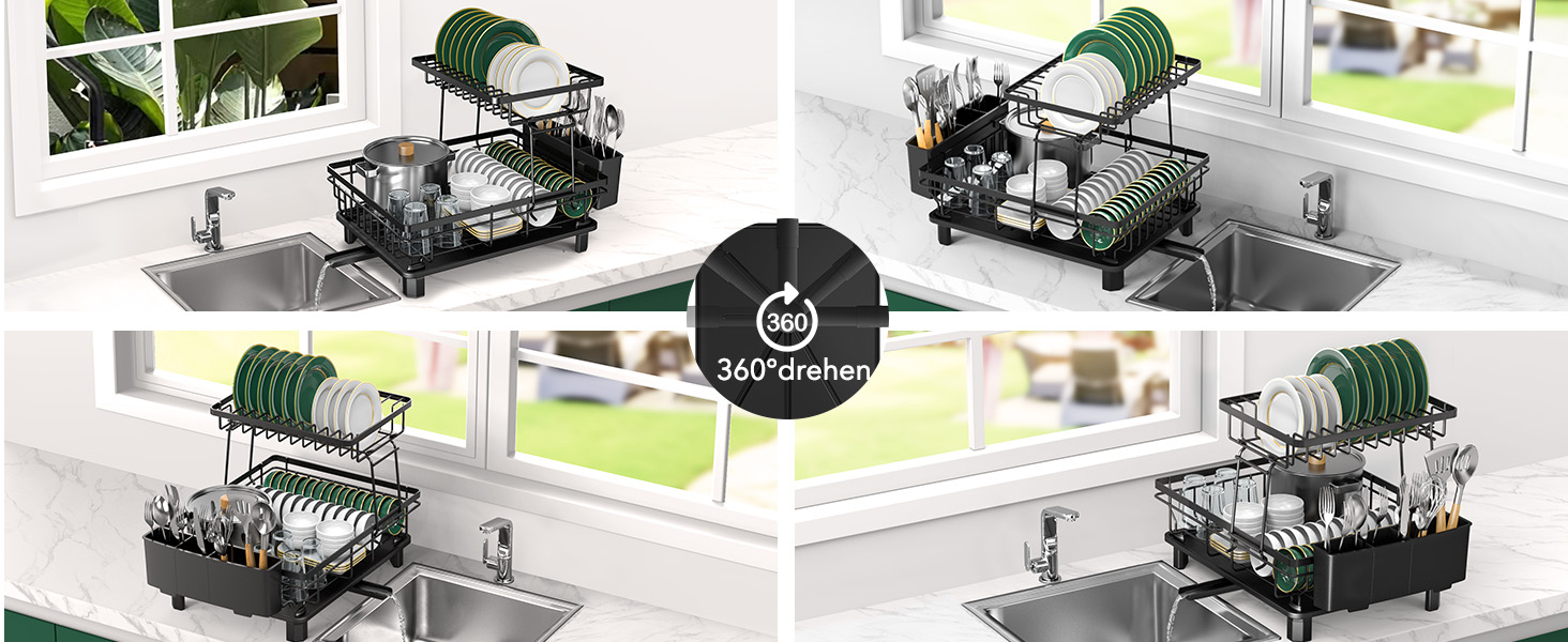 Підставка для посуду ROTTOGOON 2-ярусна, з нержавіючої сталі, чорна - органайзер для кухонних аксесуарів