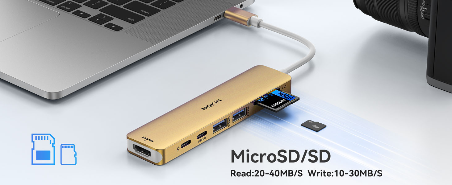 MOKiN USB-C хаб 6 в 1: HDMI 4K, 2xUSB 3.0, USB 2.0, SD/MicroSD, для MacBook, XPS та інших пристроїв