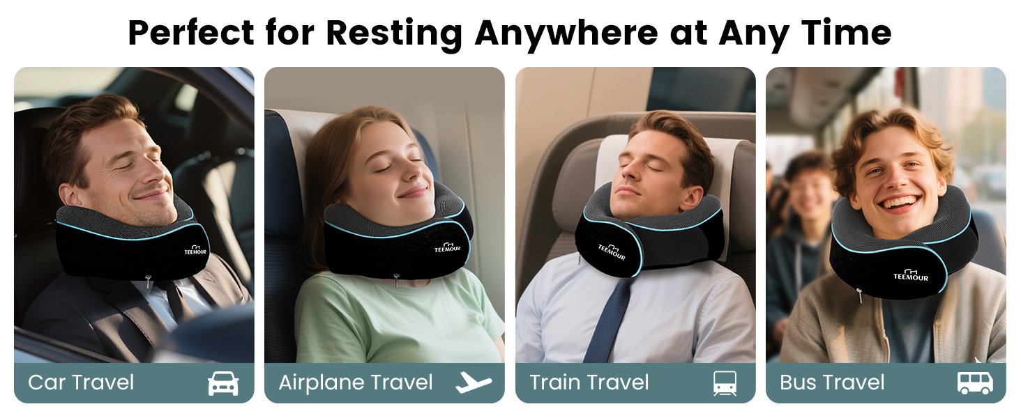 Подушка для шиї у літак з Memory Foam, 360° підтримка, з чохлом, маскою для очей та берушами, регульована подушка для подорожей (Чорний)