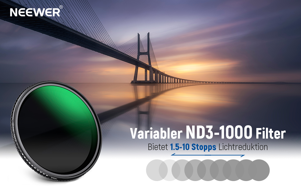 Фільтр ND3-ND1000 Neewer, 67 мм, регульована щільність, HD-скло, Nano-покриття, водонепроникний, анти-царапин, алюмінієва рамка