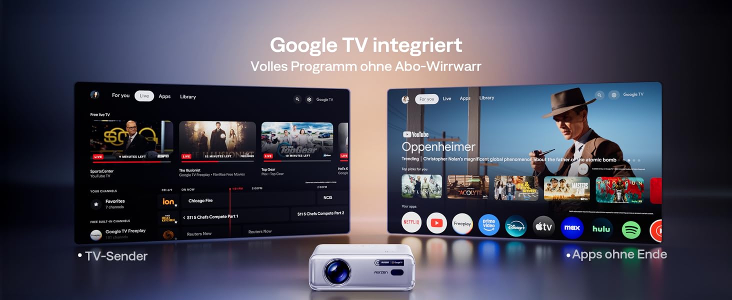 Aurzen Eazze D1 Smart Beamer: 4K проєктор для домашнього кінотеатру з WiFi, Bluetooth, автофокусом та корекцією трапецеїдальних спотворень. Підтримка Netflix, Dolby Audio, Full HD 1080P. Білий (GTV)