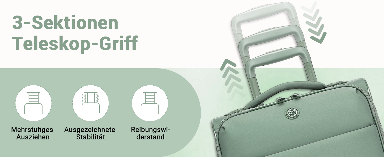 Чемодан Miss Lulu Handgepäck, 59.5 x 36.5 x 25 см, зелений, 32 л, з відділенням для мокрого одягу, на 4 колесах, для подорожей та бізнесу