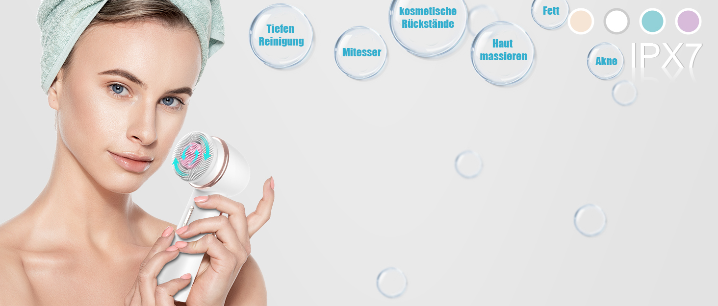 MyCarbon Electric Facial Cleansing Brush - IPX7 Waterproof, Rechargeable with USB Battery & 2x 360° Brush Heads for All Skin Types - Exfoliation & Deep Cleaning