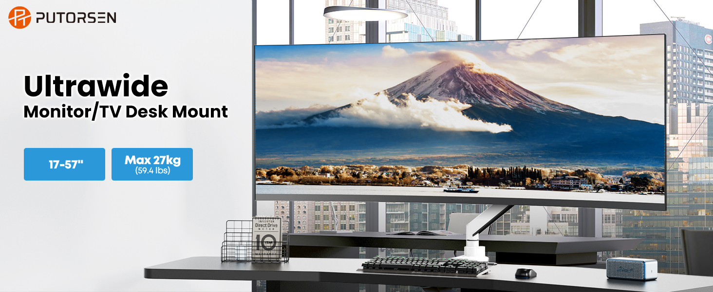 Кріплення для монітора PUTORSEN: підходить для моніторів 17-57 дюймів, до 27 кг, газ-амортизатор, VESA 200x200, білий