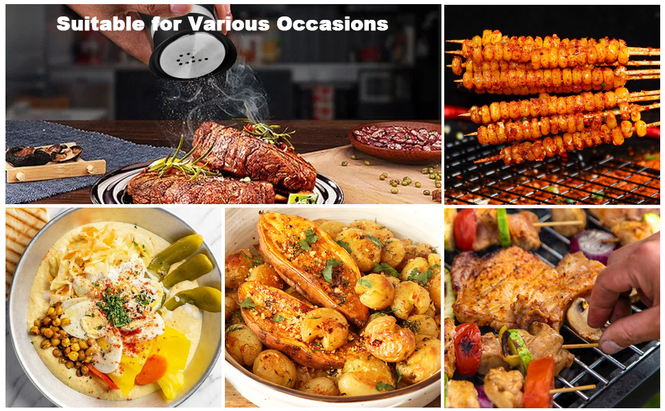 Набір для солі та перцю з нержавіючої сталі, скляне дно, чорний колір, для кухні, грилю, BBQ, кемпінгу