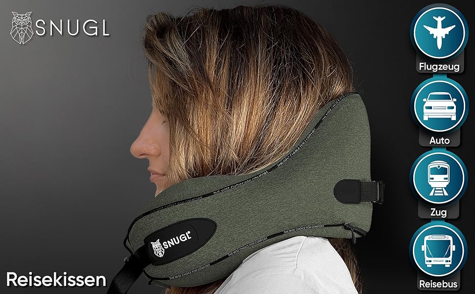 Подушка для шиї SNUGL з піною з пам'яті, миюча та регульована | М'яка подушка для шиї для подорожей на літаку, автомобілі та в дорогу | Подушка-вирязка для шиї, Neck Travel Pillow (дорослий, маленький, світло-зелений)