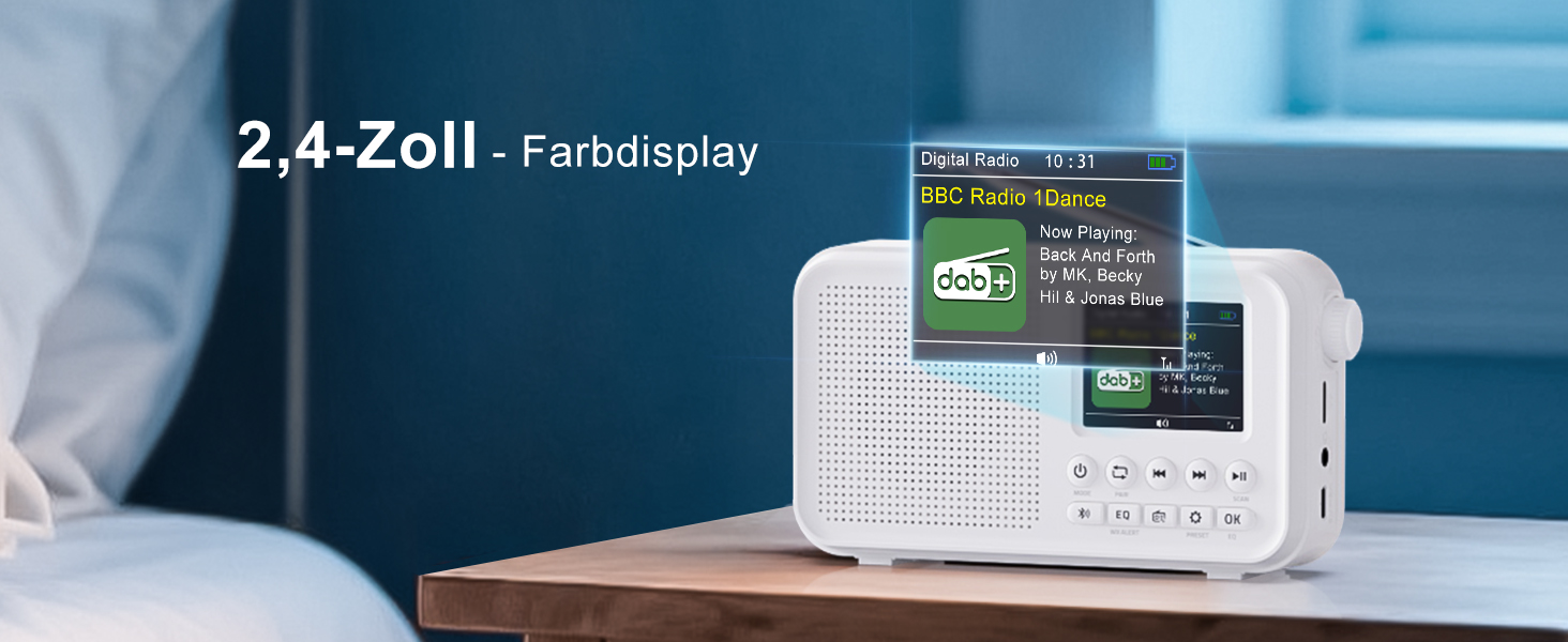 Портативне DAB/DAB+ радіо з Bluetooth 5.0, FM, акумулятором 3000mAh, будильник, еквалайзер, підтримка TF-карт, 2.4
