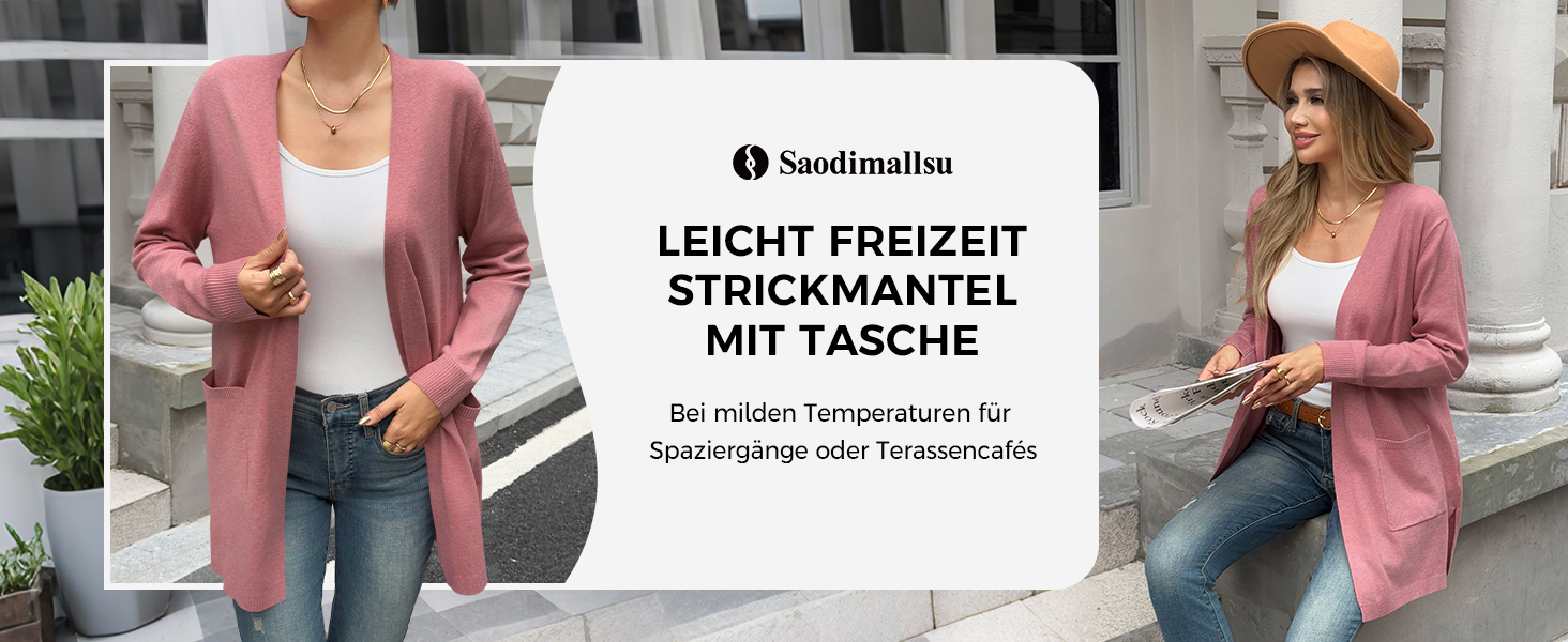 Кардиган жіночий Saodimallsu трикотажний, довгий, легкий, однотонний, з кишенею, темно-рожевий, розмір M