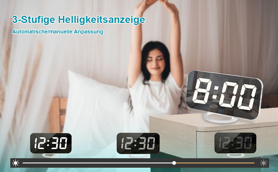 Цифровий годинник SZELAM з LED-дзеркалом 7 дюймів, 2 USB-порти, функція відкладання, автоматичне регулювання яскравості, для дому, колір золотий