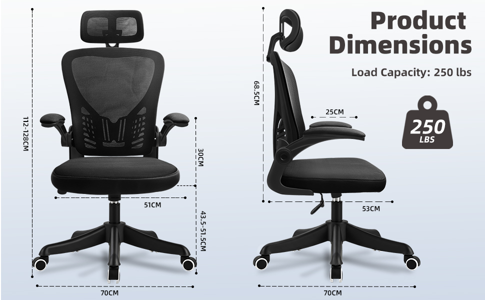 Ергономічне крісло для офісу та дому з підтримкою попереку та регульованою підголівником, велике сидіння