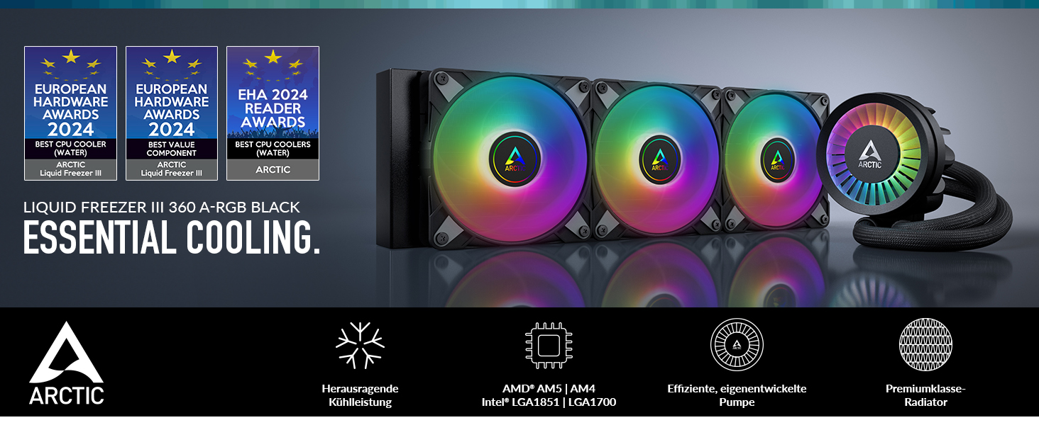 Система водяного охолодження ARCTIC Liquid Freezer III 360 A-RGB для ПК: 3x120мм радіатор, PWM-насос, підтримка AMD AM5/AM4, Intel LGA1851/1700