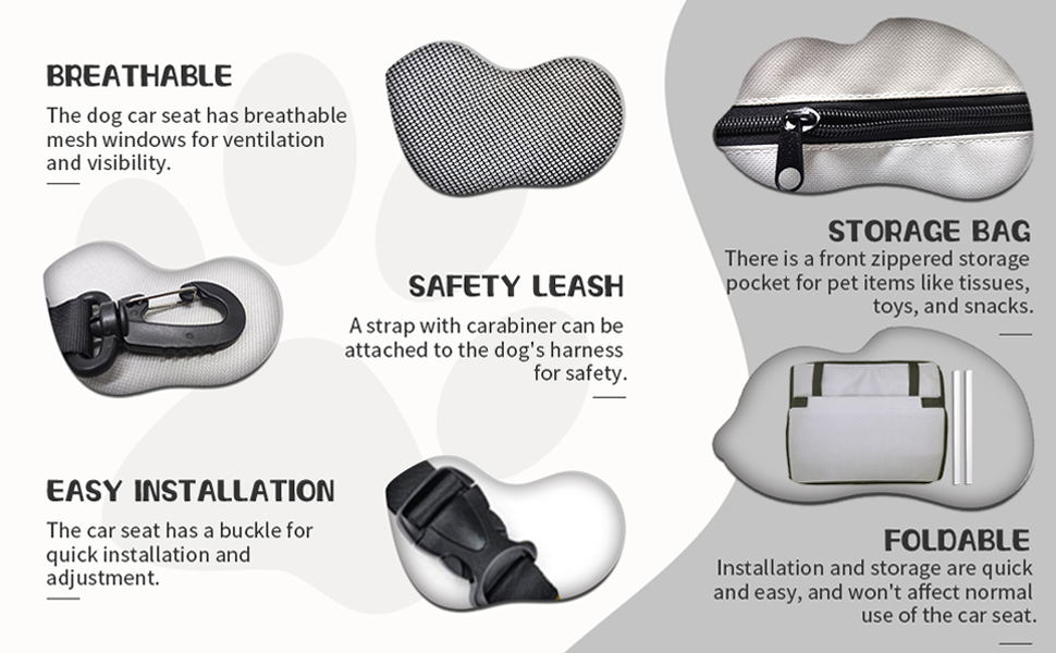 Автомобільний лежак для собак, сірий, 40x32x24 см, Oxford, дихаючий, знімний, складний