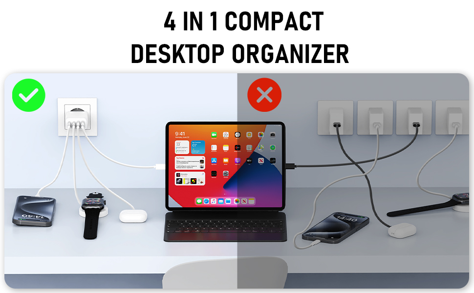 Зарядний пристрій USB-C 40W 4-портовий Cshare з PD 3.0, білий. Сумісний з iPhone, iPad, Samsung Galaxy, Android та іншими пристроями.