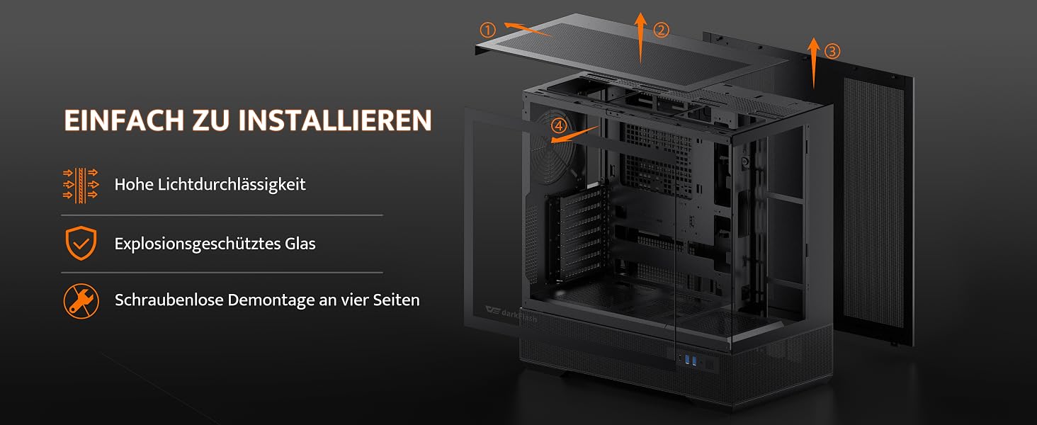 Ігровий корпус darkFlash LAND451 Midi Tower ATX (Білий) — підтримка BTF-материнських плат, вертикальна установка відеокарти RTX 5090 (до 420мм), Type-C, підтримка двох 360мм СРО, панорамний огляд