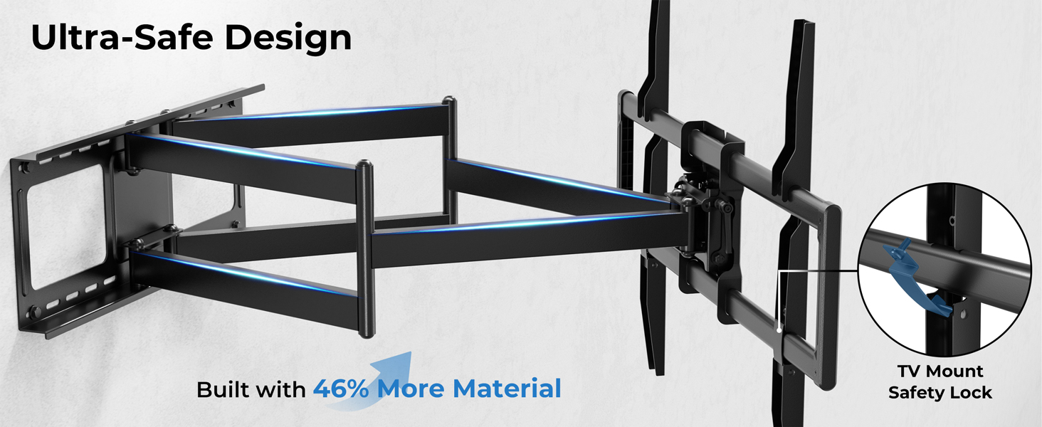 Настінний кріплення для телевізора BONTEC 60-110 дюймів, до 125 кг, подвійний важіль, витягування 1016 мм, регульований, поворотний, сумісний з VESA 800x600 мм, для великих XXL телевізорів