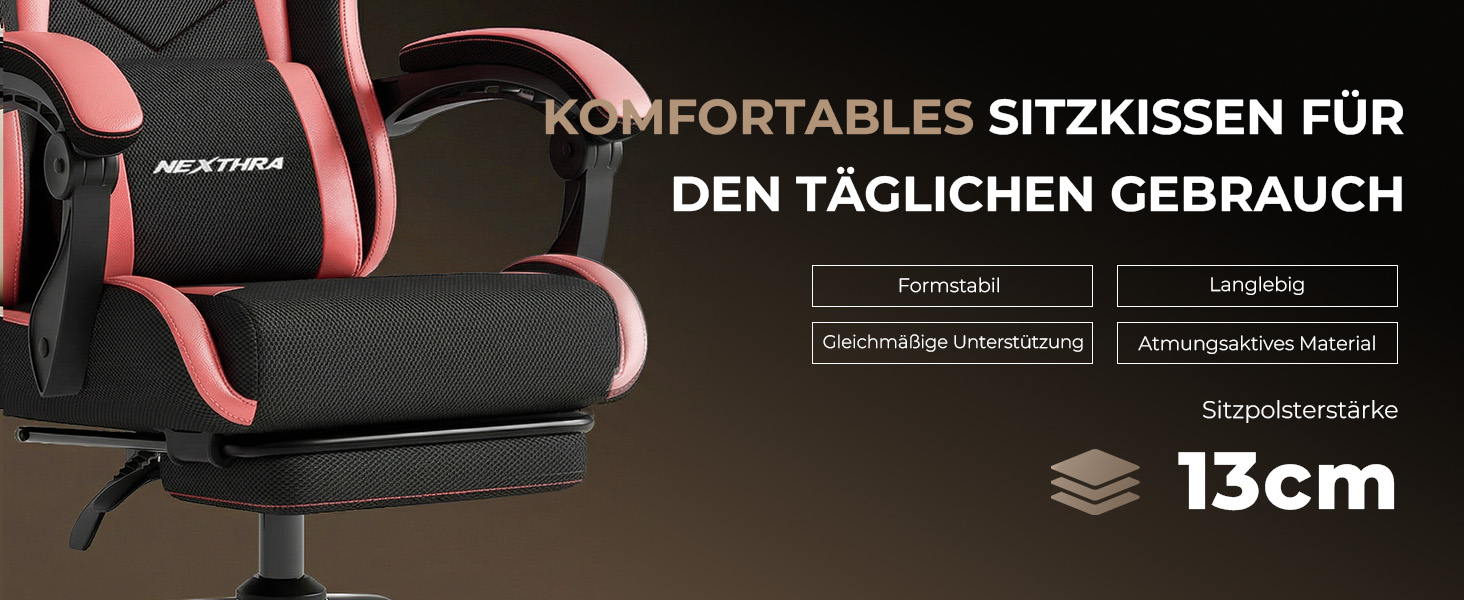 Геймерське крісло Nexthra Ergonomisch з підставкою для ніг, до 180 кг, рожеве. Офісне крісло для геймінгу та роботи, з регульованою спинкою 150°