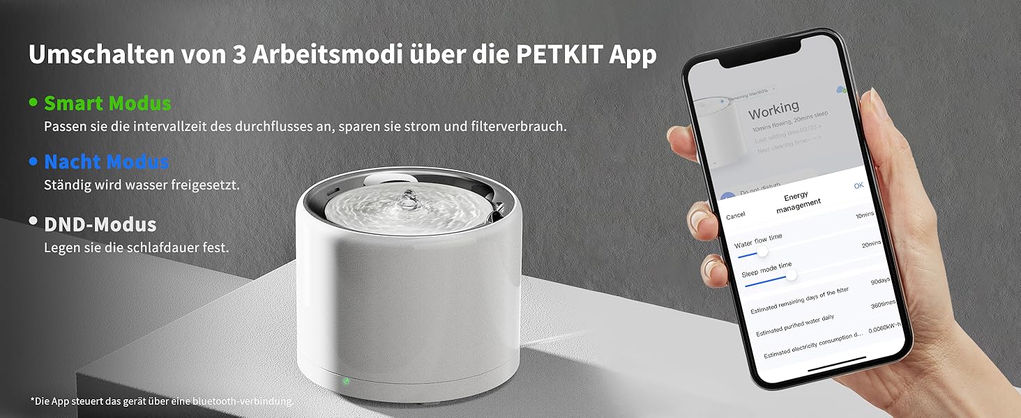 PETKIT Бездротова водяна помпа для автоматичного фонтанчика для котів та собак, з нержавіючої сталі, антибактеріальна