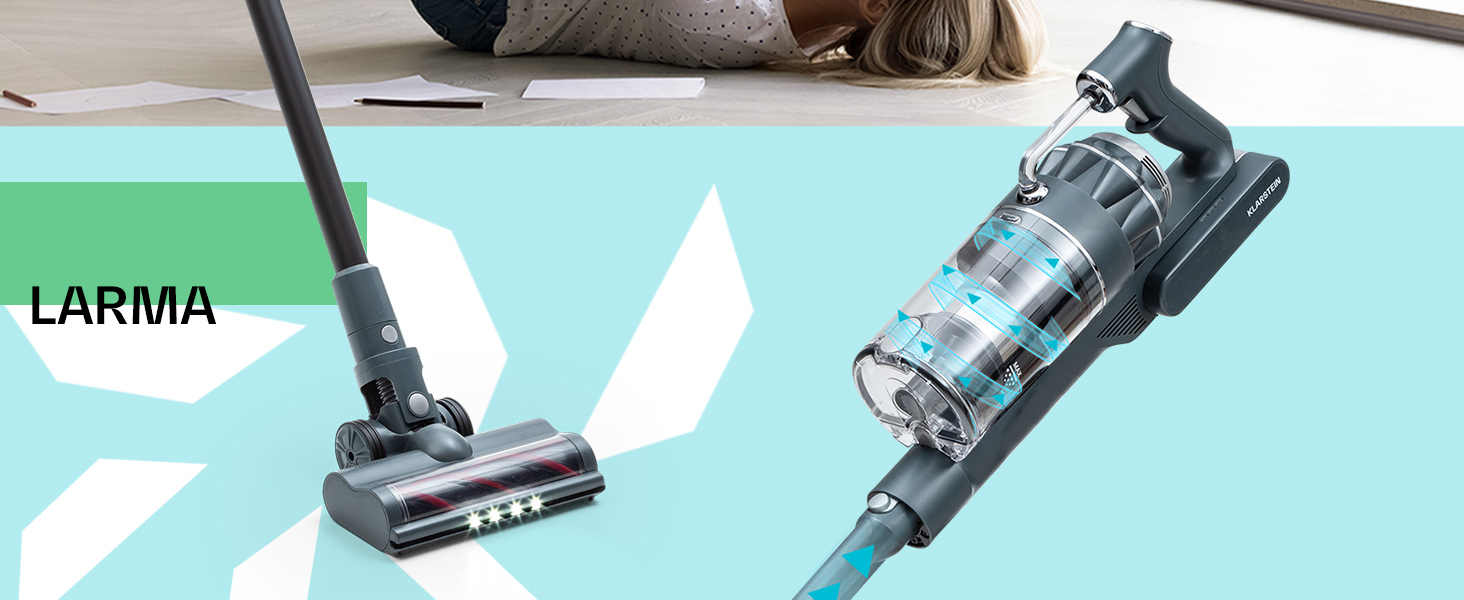 Бездротовий акумуляторний пилосос Klarstein без мішка з 4-ступеневим фільтром E12 EPA, для шерсті тварин, килима та твердих підлог, вертикальний пилосос без мішка з насадкою для підлоги 180° (сірий)