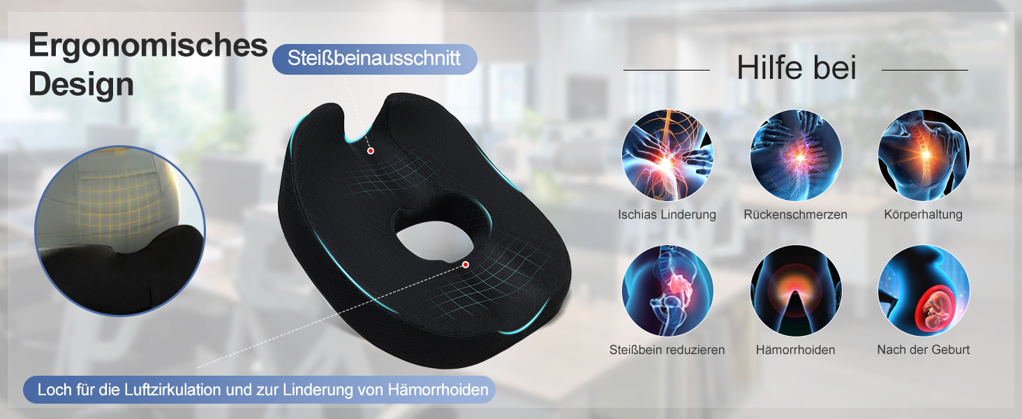 ZHOOGE Orthopedic Donut Seat Cushion for Hemorrhoids & Tailbone Pain - Memory Foam Seat Cushion for Car, Sofa, Office & Wheelchair - Black