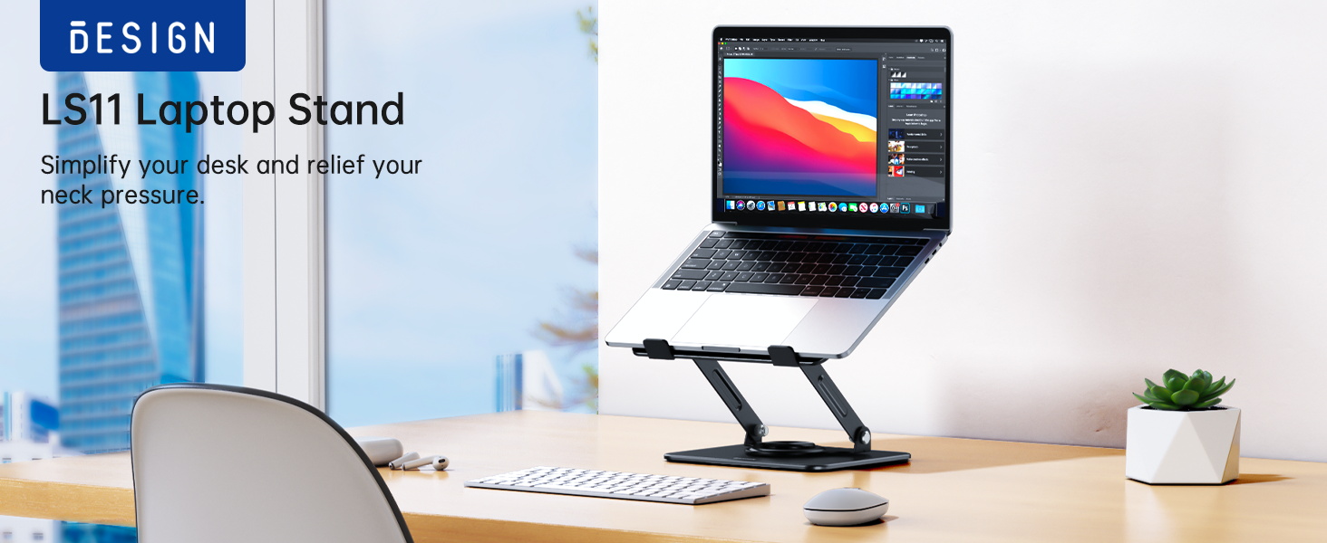 Підставка для ноутбука BESIGN LS11, регульована, 360° обертання, чорна, сумісна з 10-14