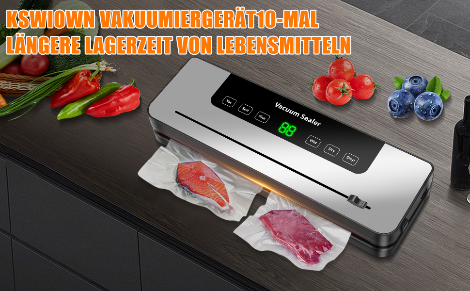 Вакуумний пакувальник KSWIOWN з 30 пакетами, 6 режимів, автоматичне закриття, ріжучий пристрій, шланг (65 KPA)
