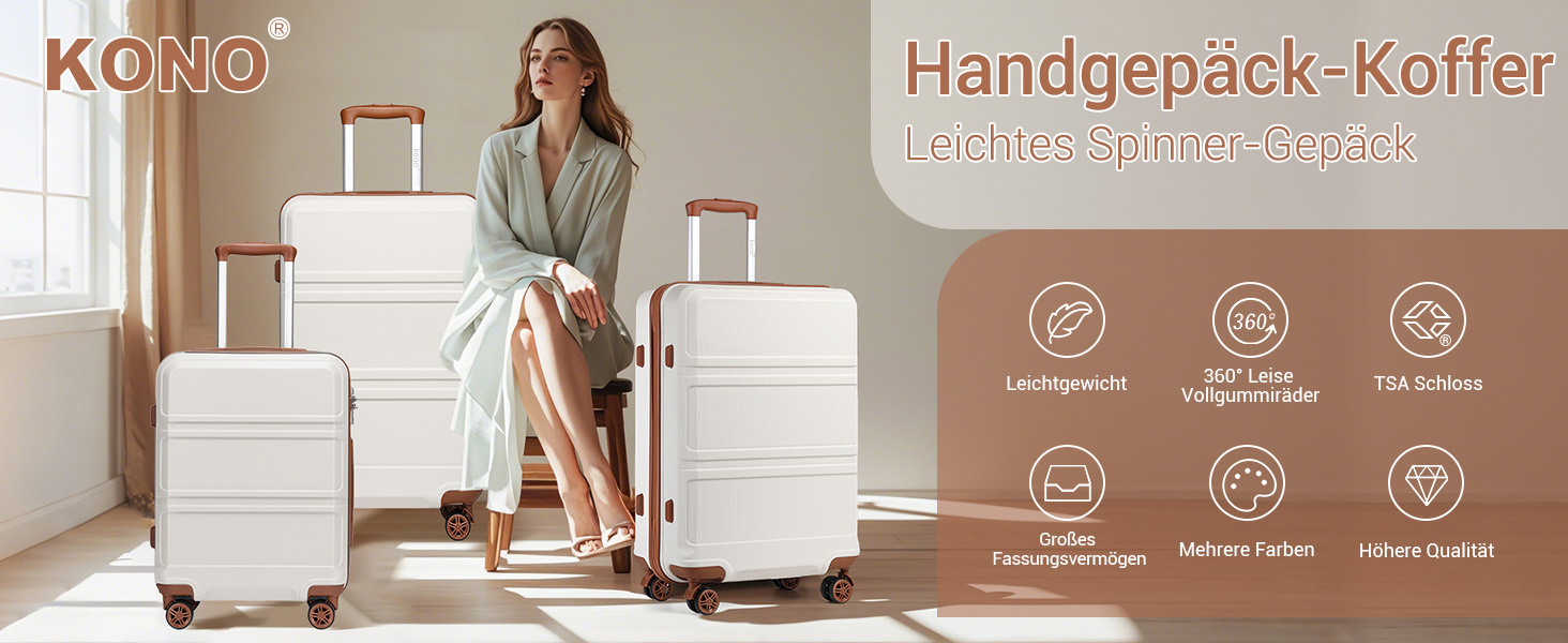 Чемодан-валіза KONO з ABS+PC: легкий, з TSA-замком та 4 колесами, 65 см, кремовий