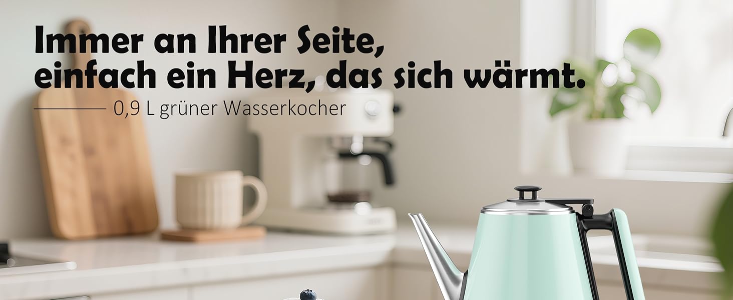 Електричний чайник 0.9л з нержавіючої сталі 304, 1360W, швидке кип'ятіння за 4-6 хвилин, класичний компактний дизайн, сенсорна кнопка, автоматичне відключення та захист від перегріву, для дому, офісу, для кави, зелений
